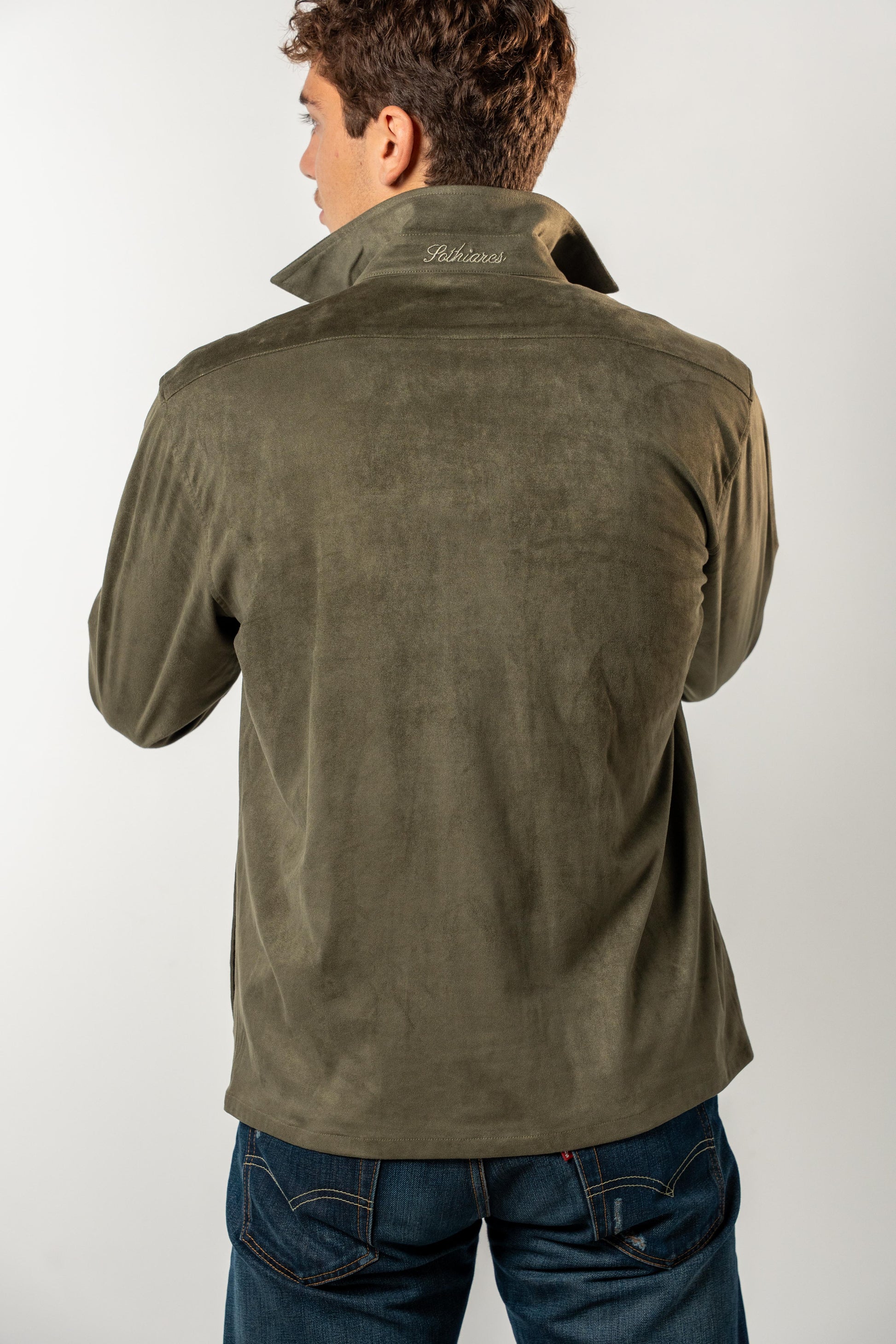 Faux Suede Overshirt | Khaki Green
