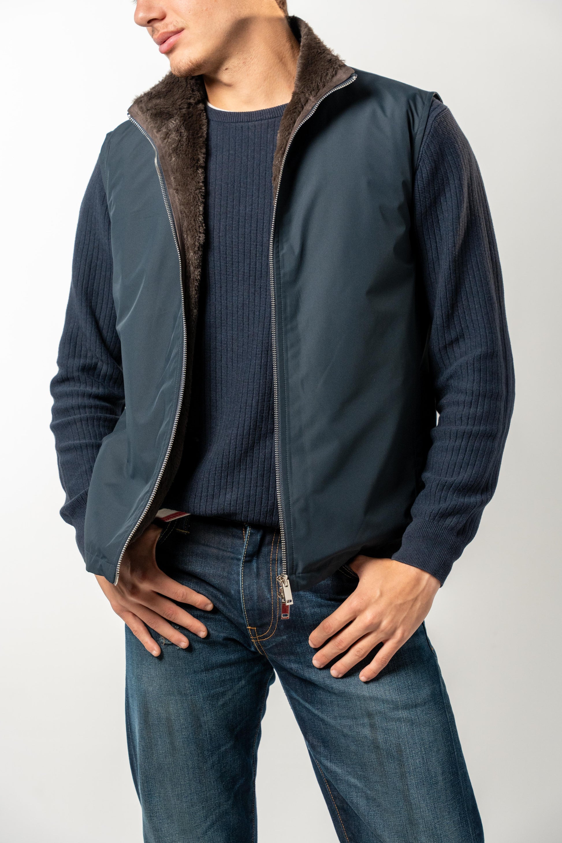 Fur Lined Gilet | Navy