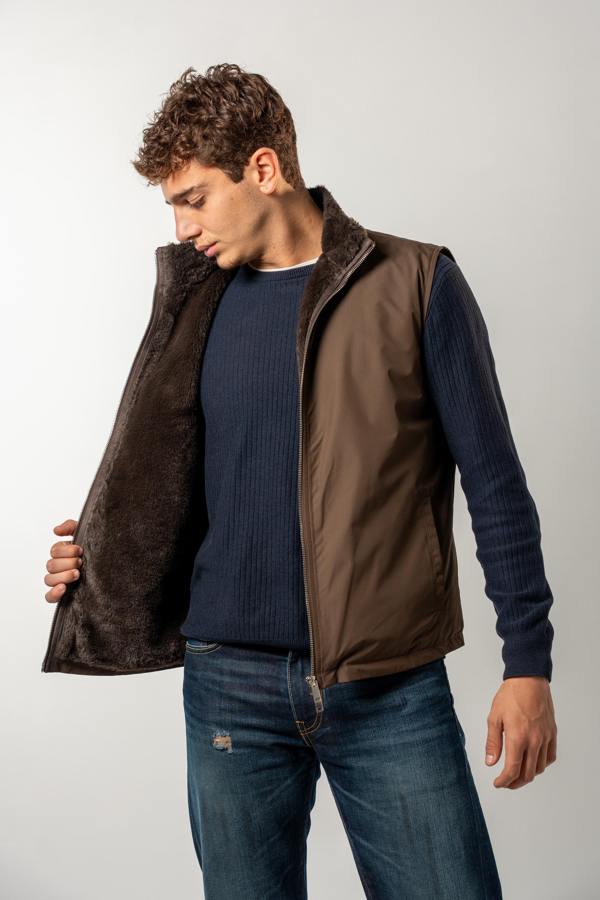 Fur Lined Gilet | Brown