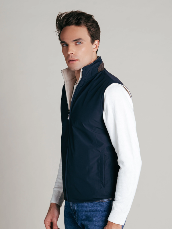 Reversible Wool Gilet | Beige/Navy