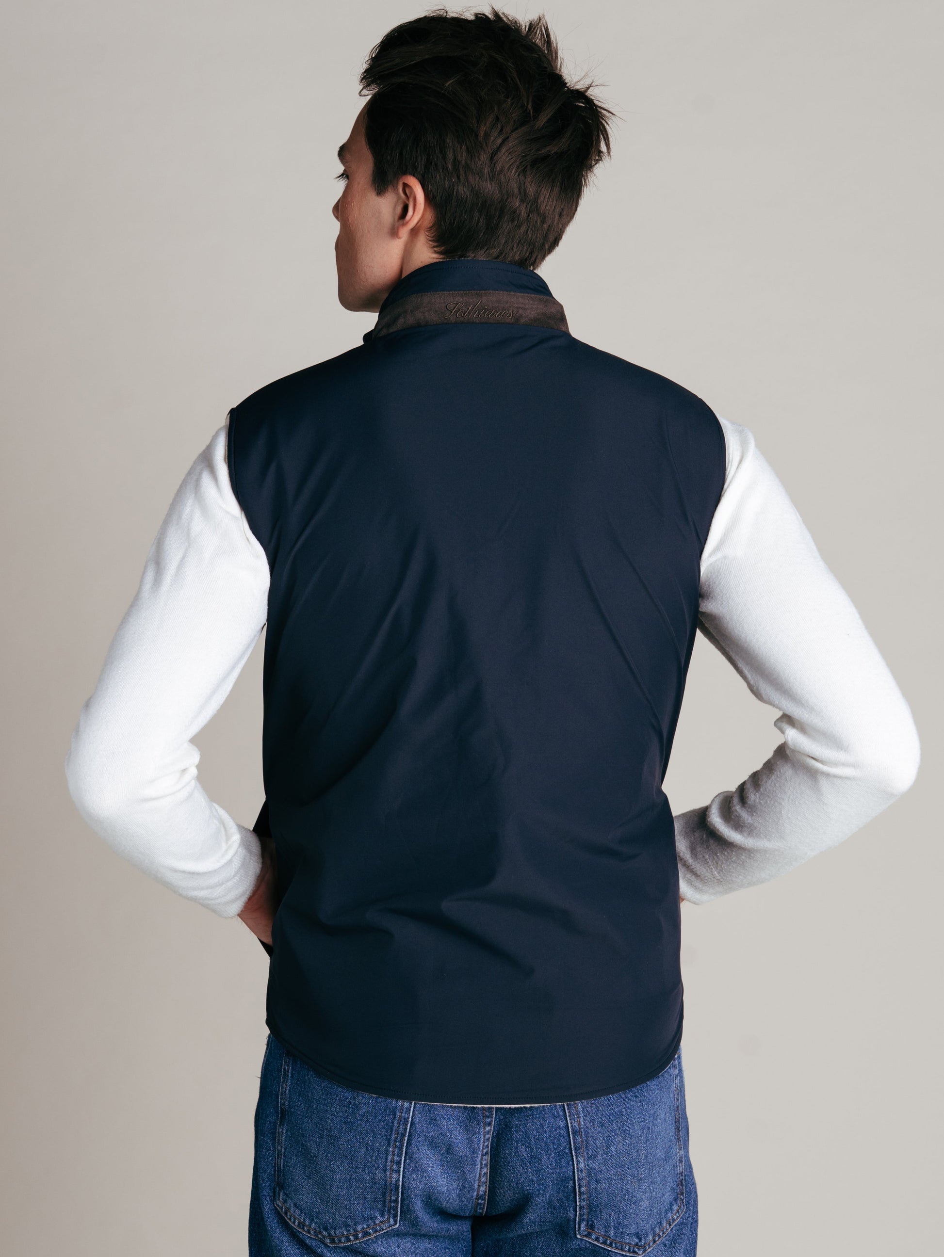 Reversible Wool Gilet | Beige/Navy