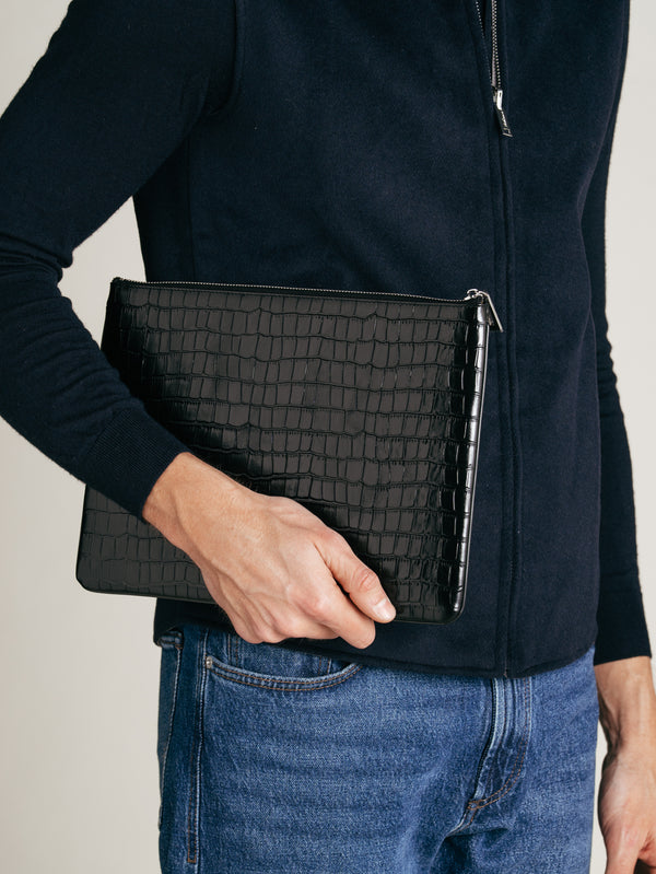 Crocodile Embossed Pouch | Black