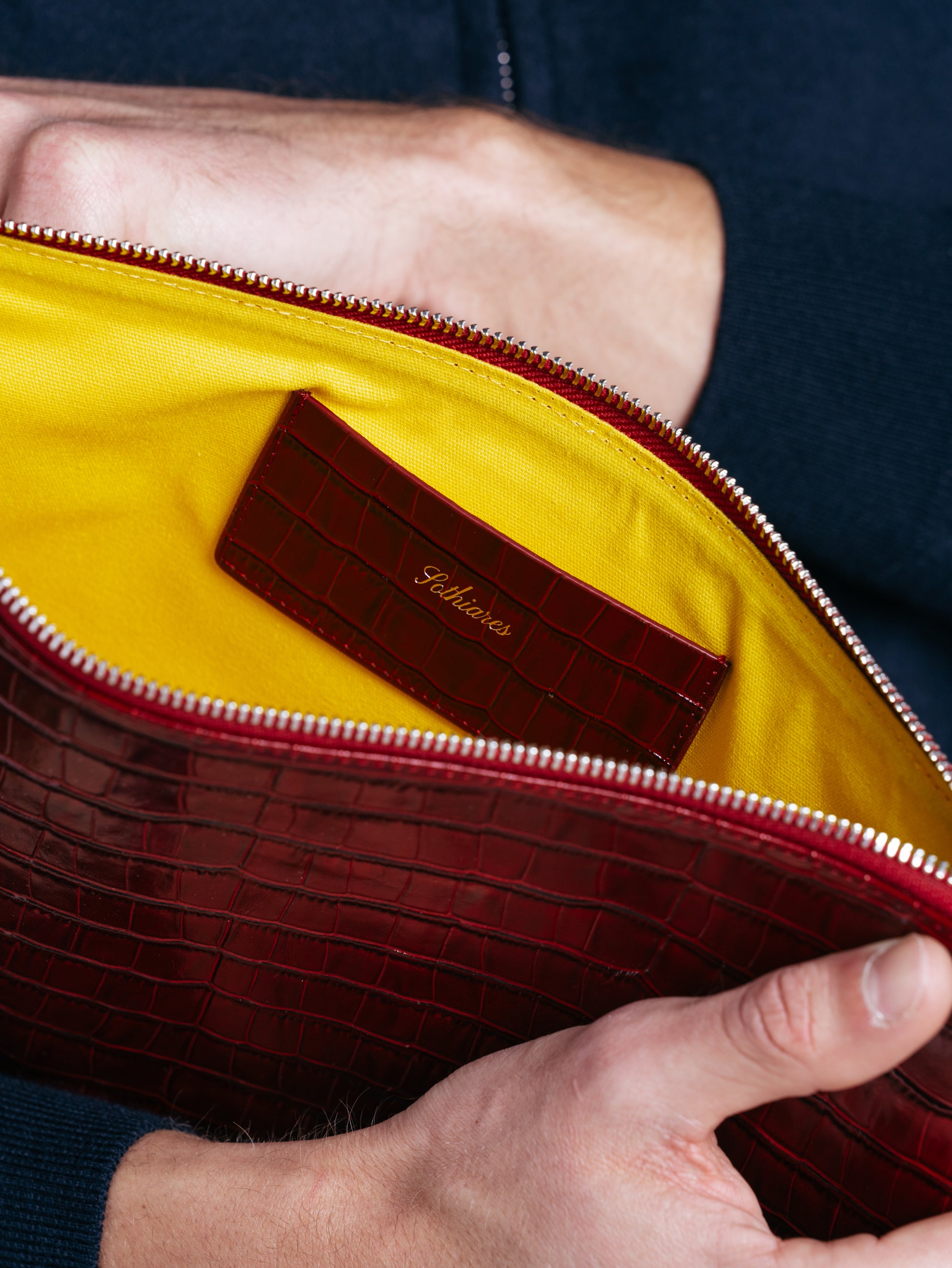 Crocodile Embossed Pouch | Burgundy