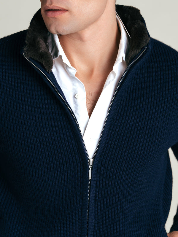 Fur Collar Wool Blouson | Navy