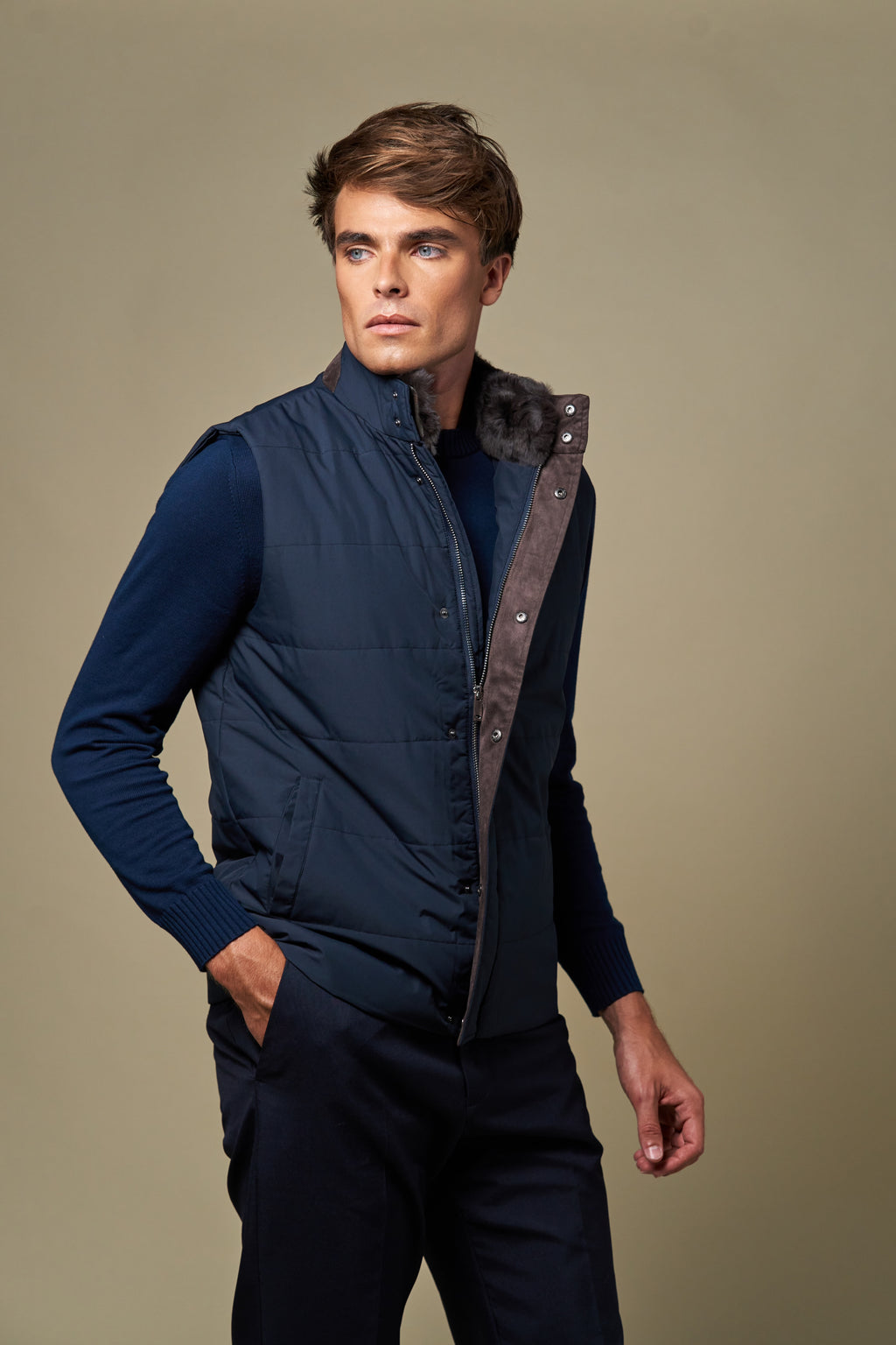 Fur Collar Gilet | Navy