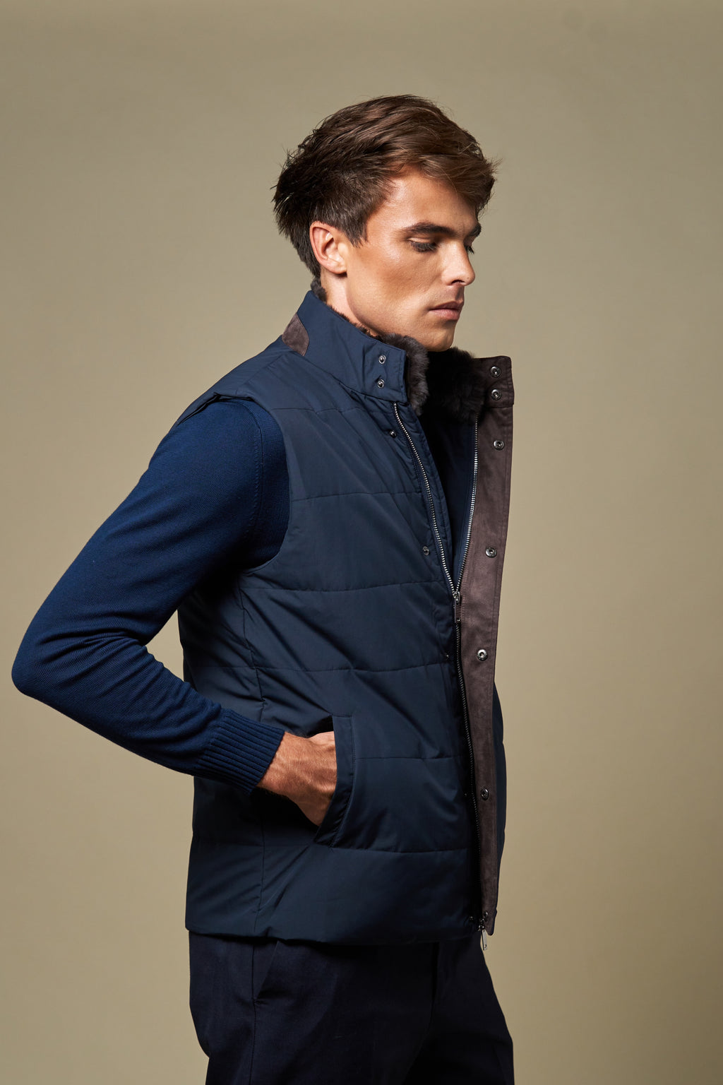 Fur Collar Gilet | Navy