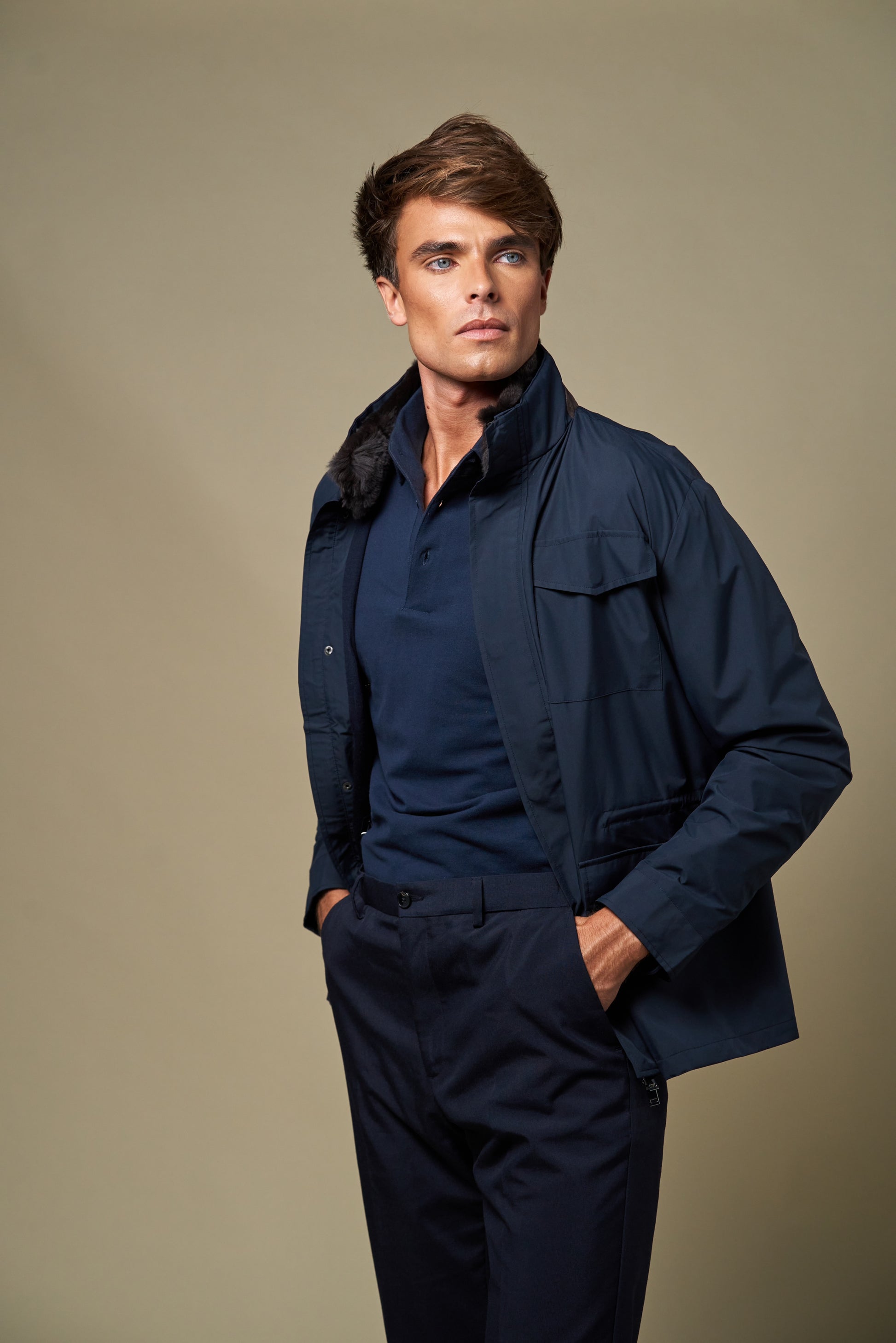 Technical Fur Collar Field Jacket | Navy