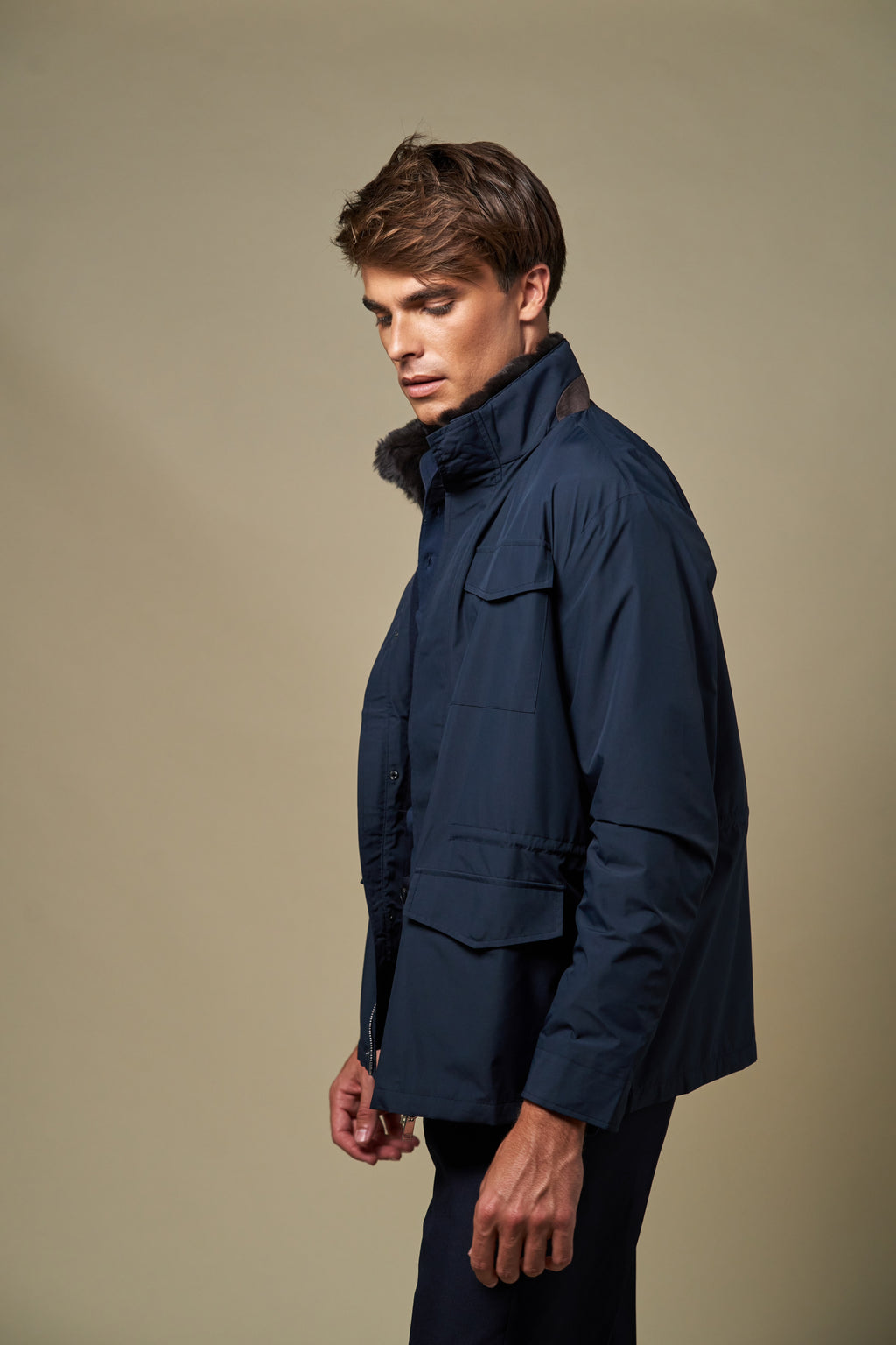 Technical Fur Collar Field Jacket | Navy