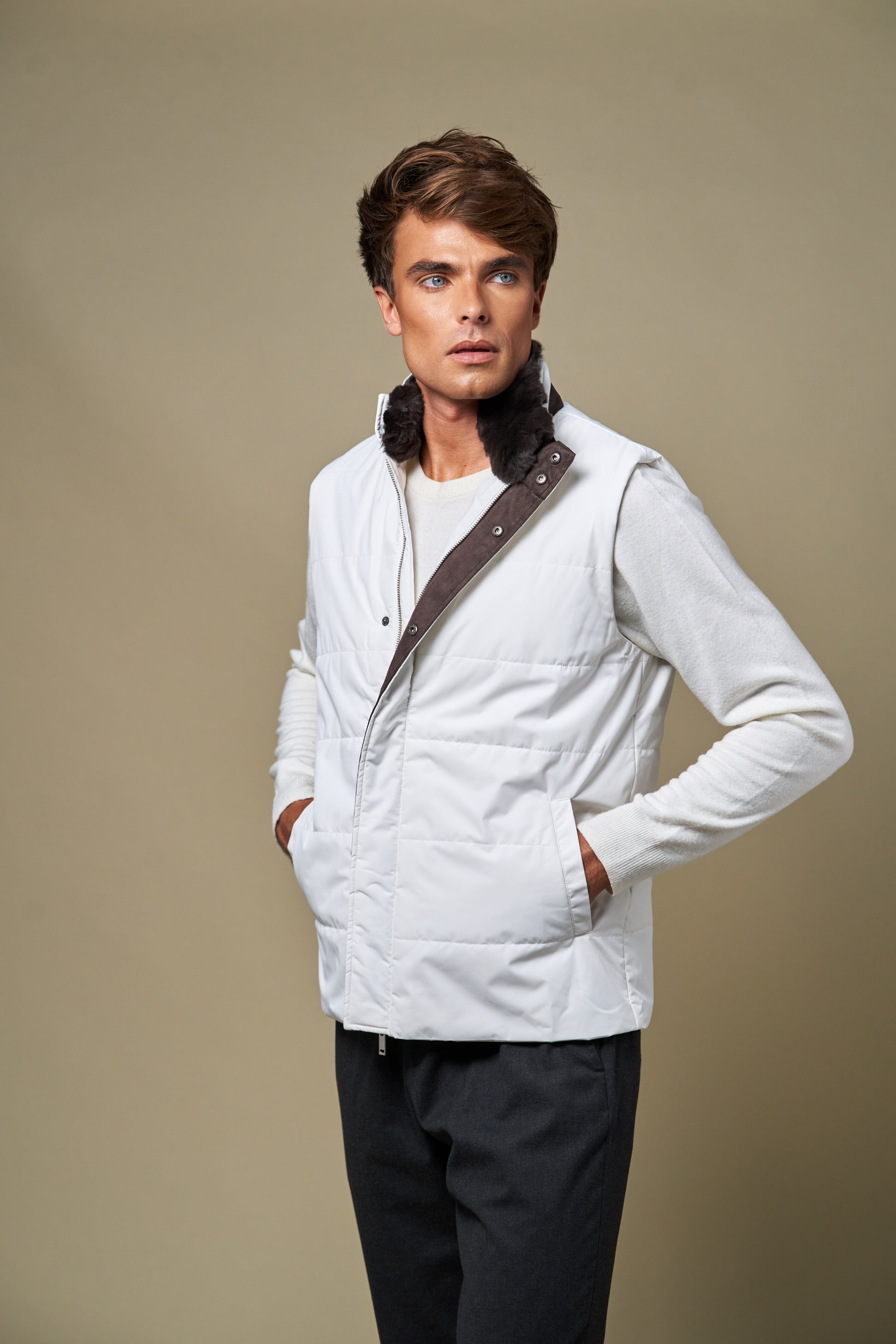 Fur Collar Gilet | White