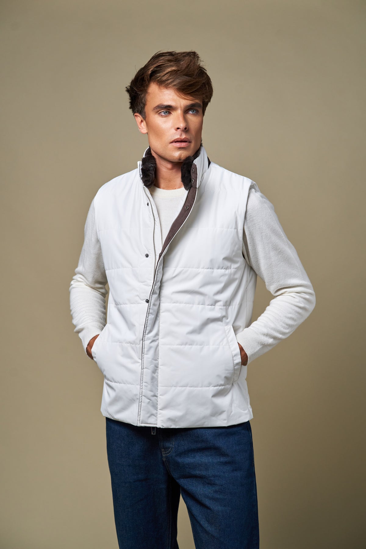 Fur Collar Gilet | White