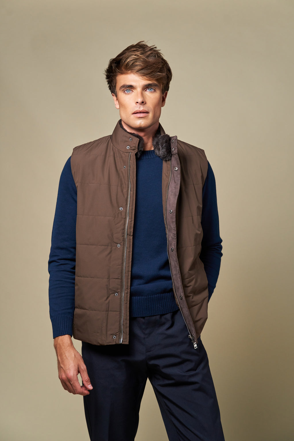 Fur Collar Gilet | Brown