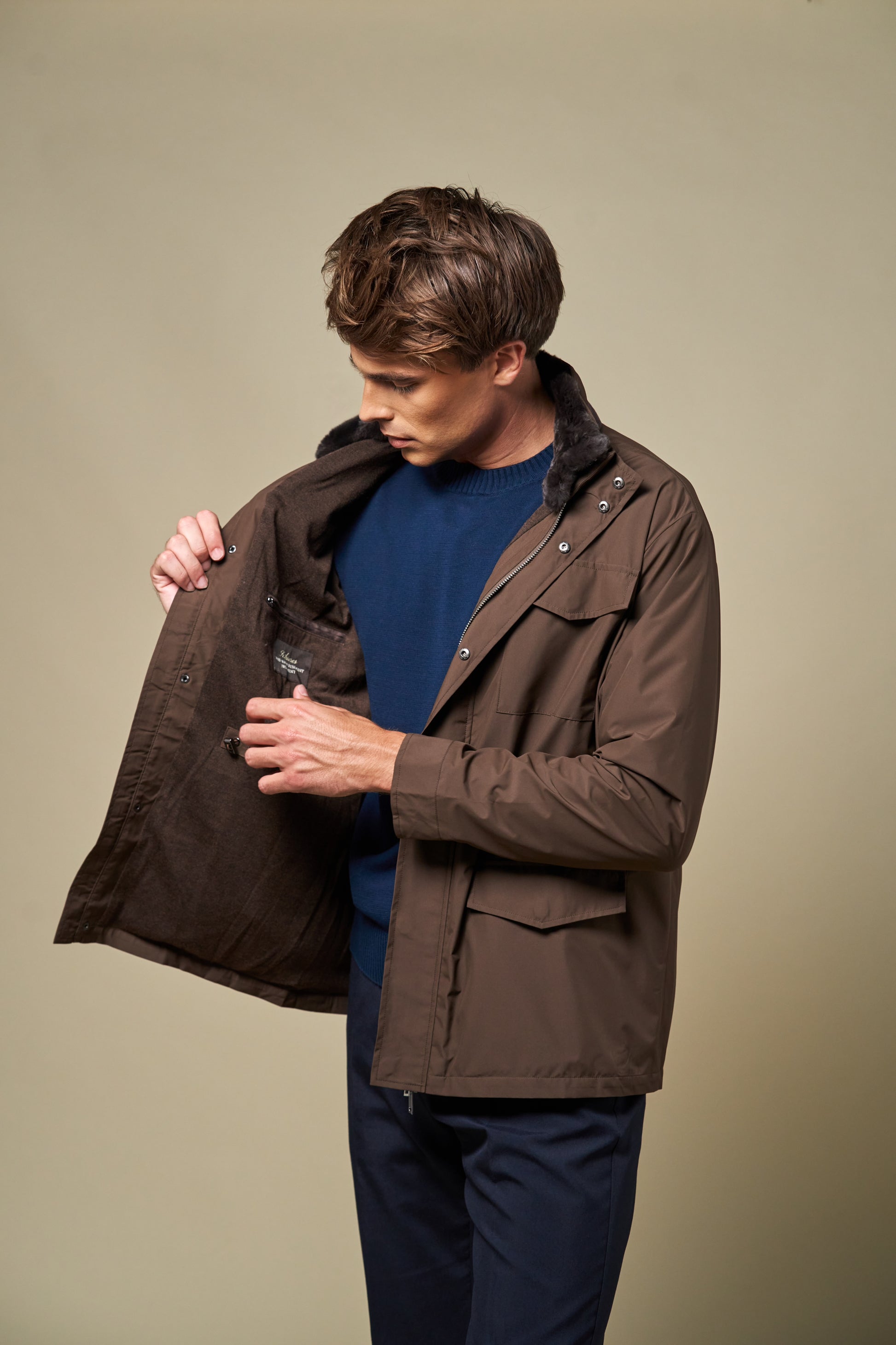 Technical Fur Collar Field Jacket | Brown