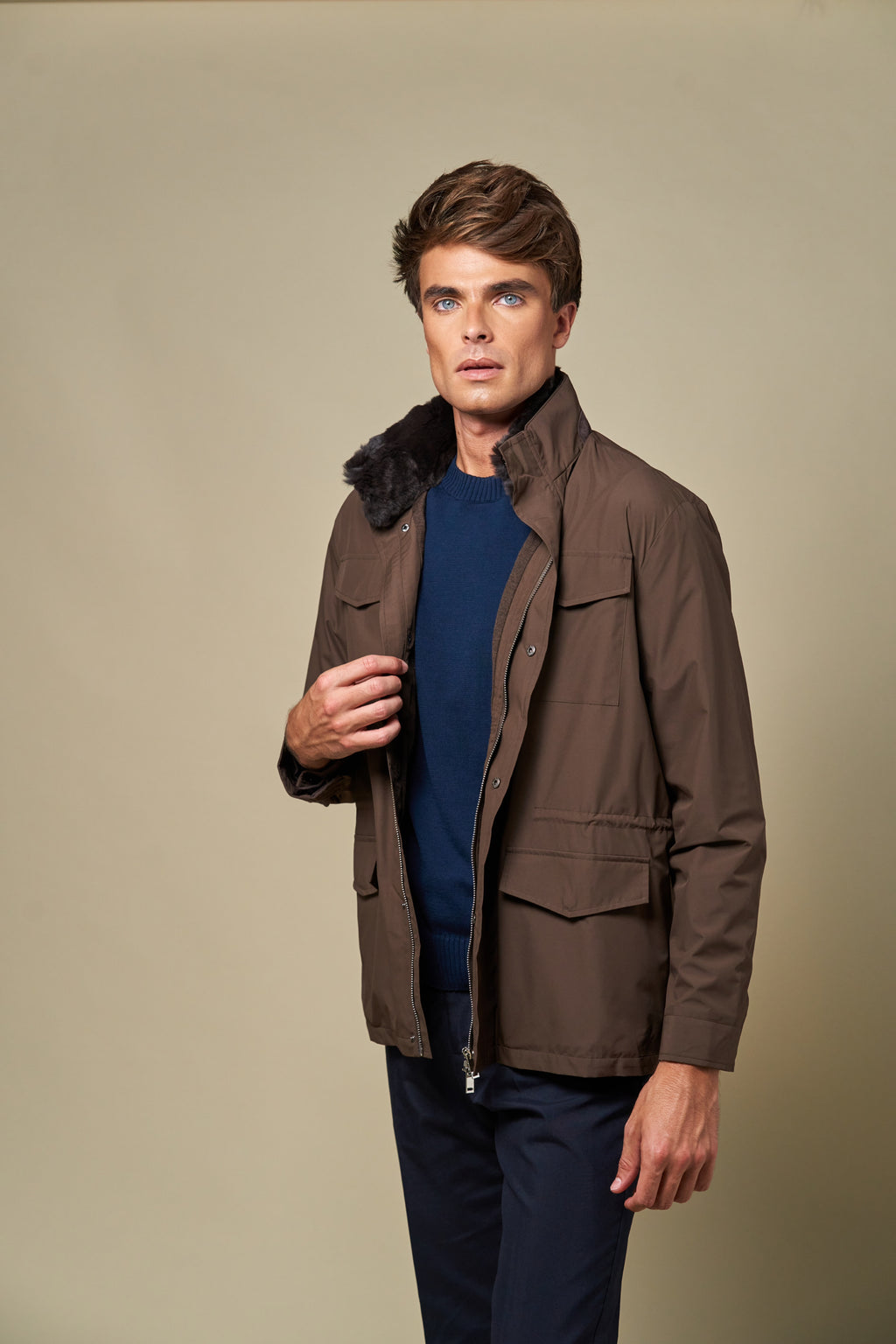 Technical Fur Collar Field Jacket | Brown