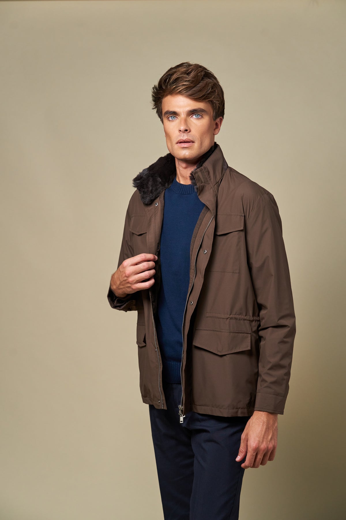 Technical Fur Collar Field Jacket | Brown