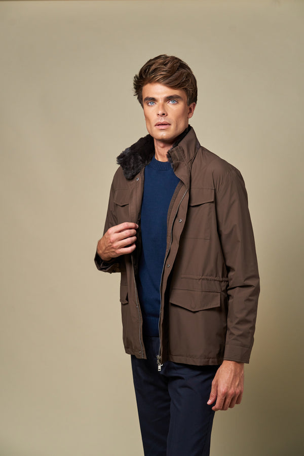 Technical Fur Collar Field Jacket | Brown