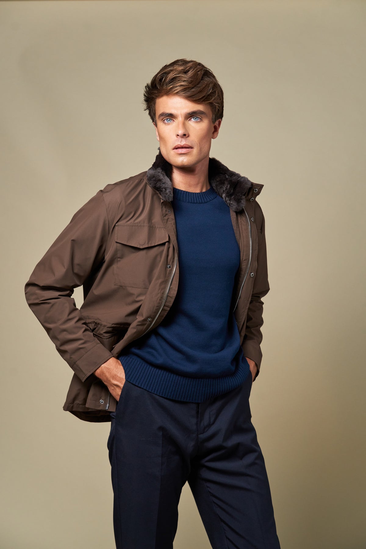 Technical Fur Collar Field Jacket | Brown
