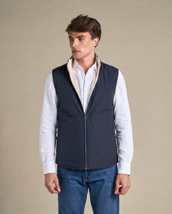 Reversible Wool Gilet | Beige/Navy