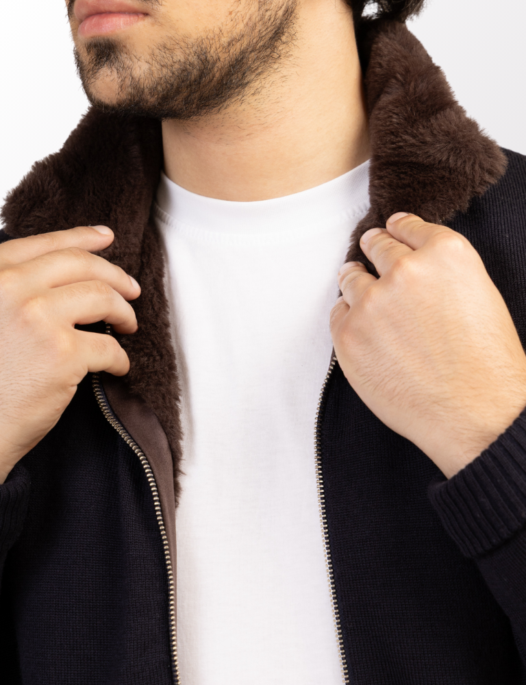 Full Fur lined Cardigan Navy