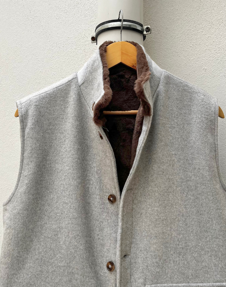 Grey Fur Lined Wool Vest