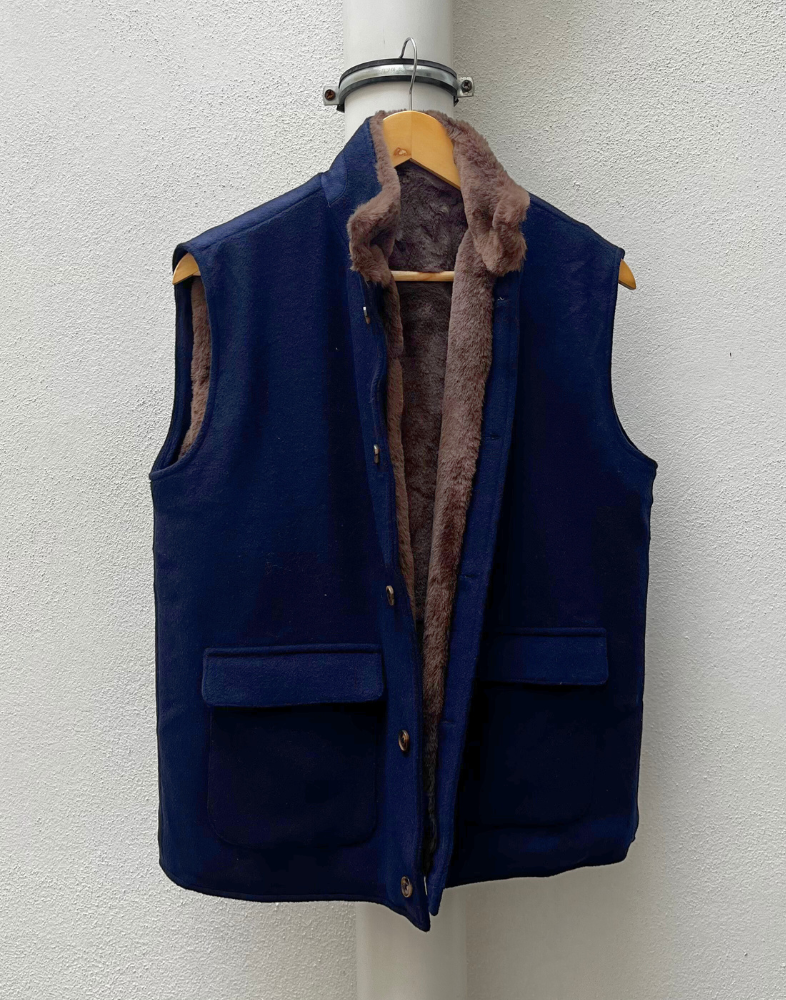 Navy Fur Lined Wool vest