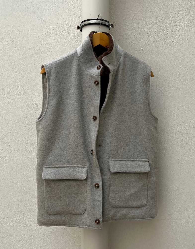 Grey Fur Lined Wool Vest