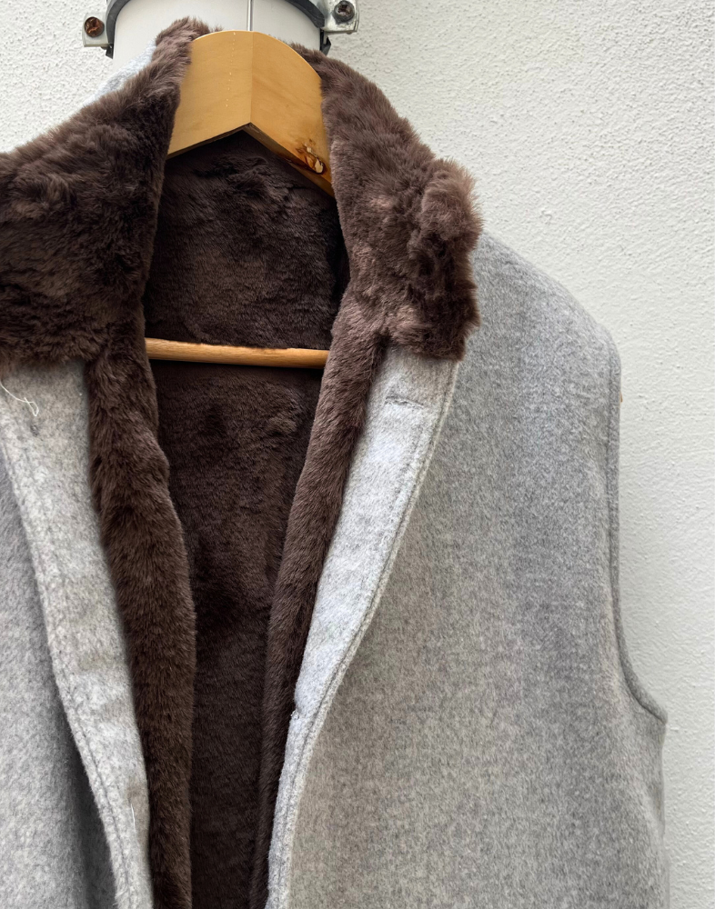 Grey Fur Lined Wool Vest