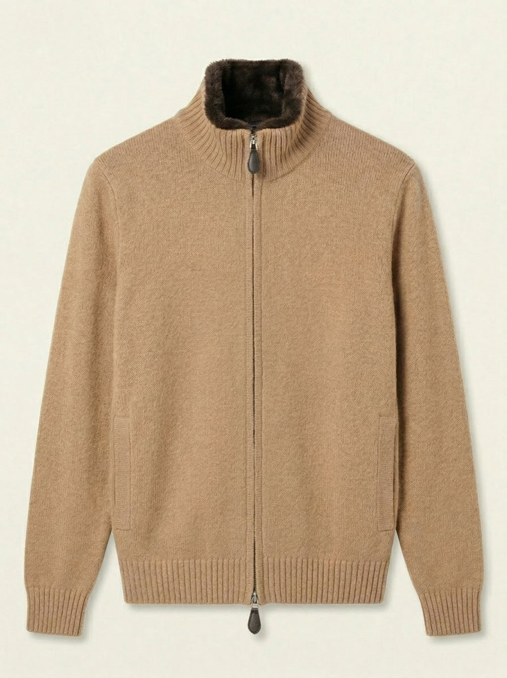 Fur Collar Wool Zip Up | Sand
