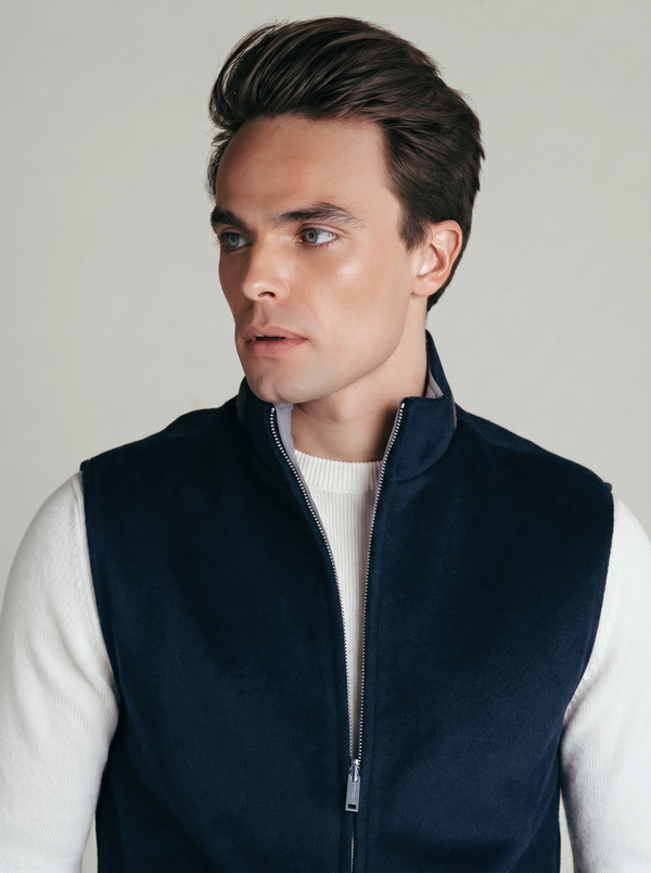 Reversible Wool Gilet | Navy/Grey