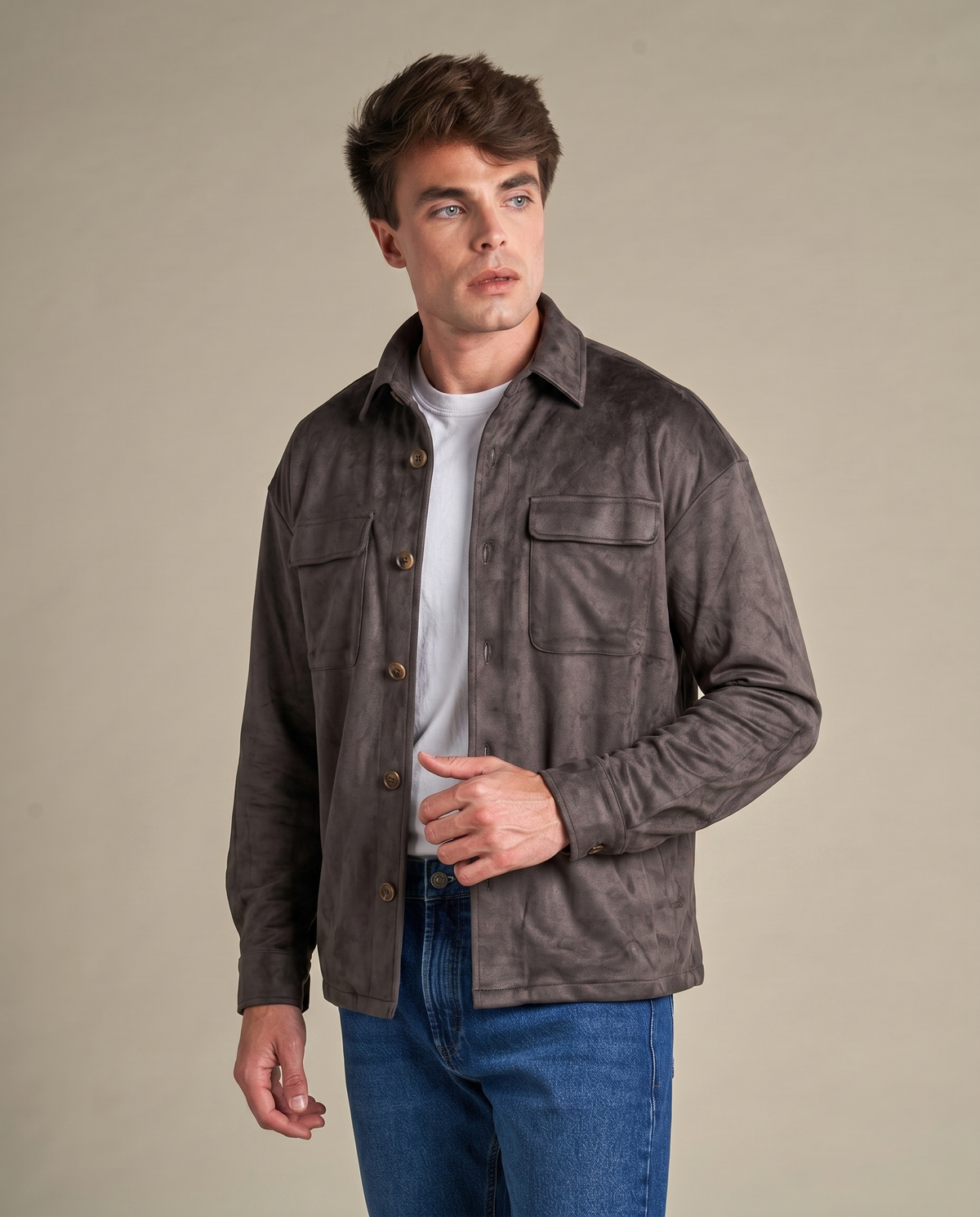 Faux Suede Overshirt | Brown