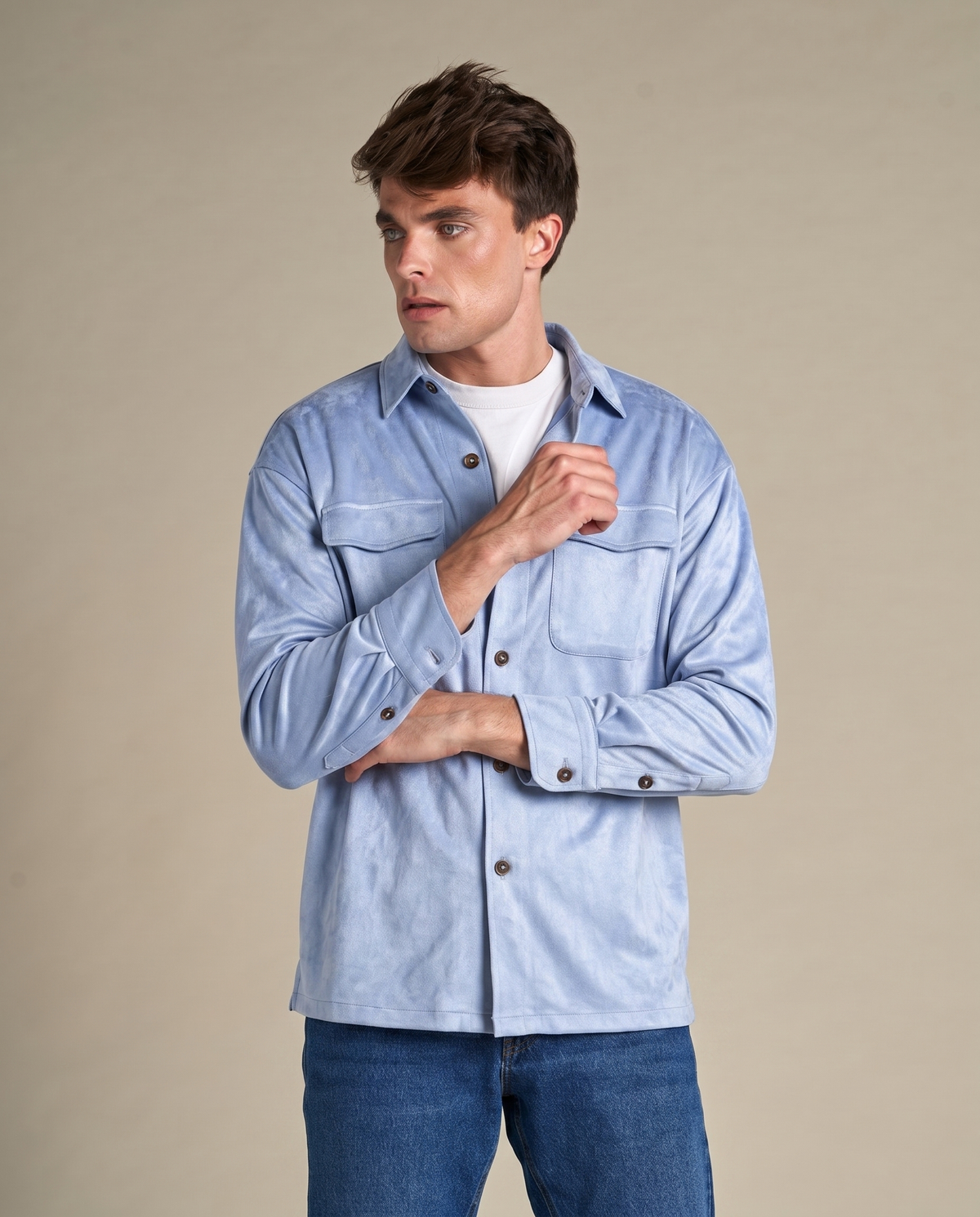 Faux Suede Overshirt | Sky Blue