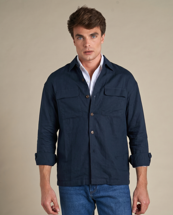 Linen Resort Overshirt | Navy