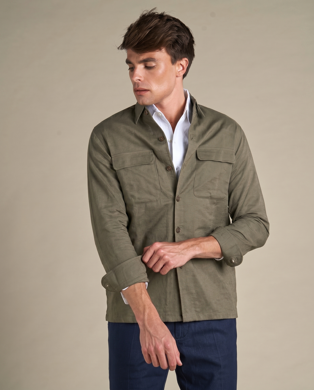 Linen Resort Overshirt | Olive Green