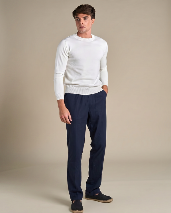 Straight Leg Linen trousers | Navy