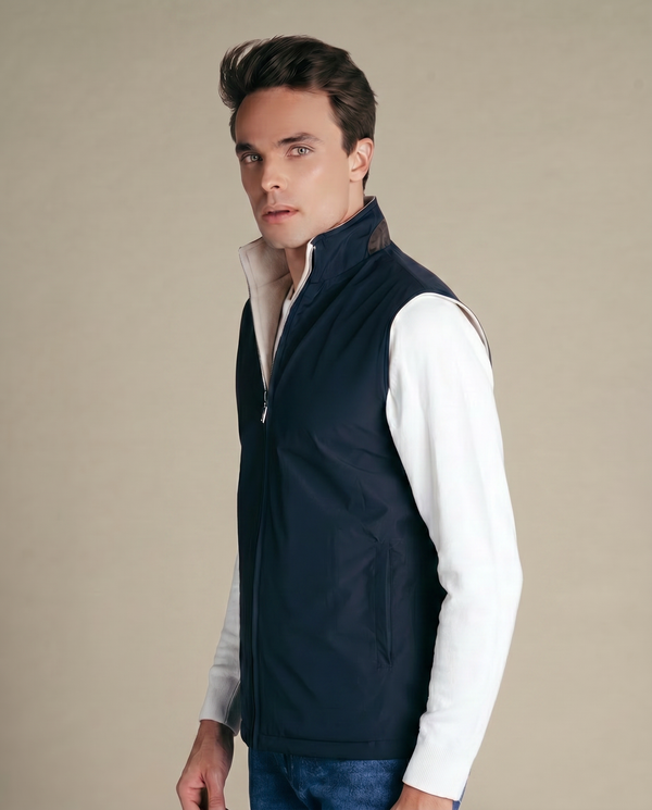 Reversible Wool Gilet | Beige/Navy