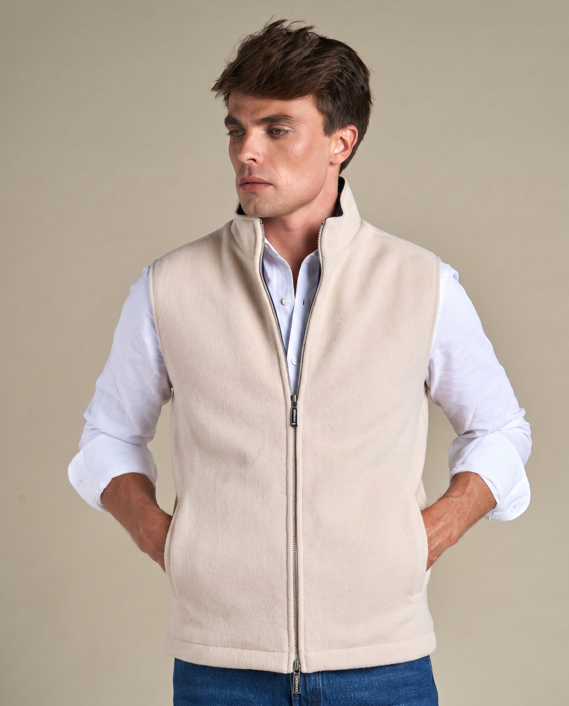 Reversible Wool Gilet | Beige/Navy