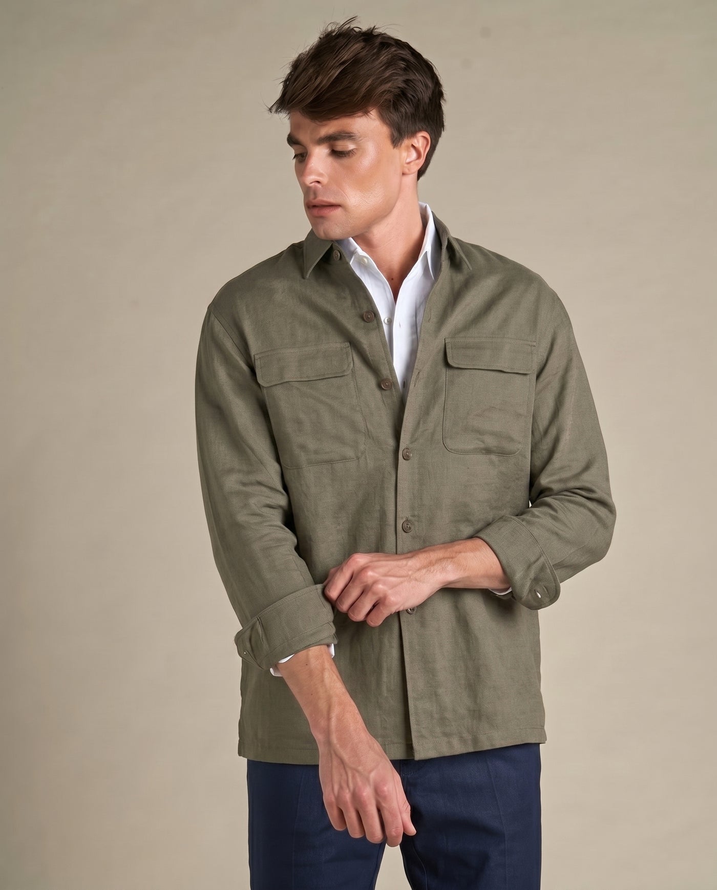Linen Resort Overshirt | Olive Green