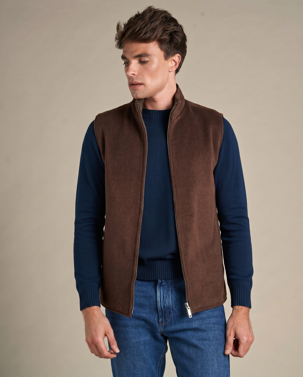 Reversible Wool Gilet | Brown