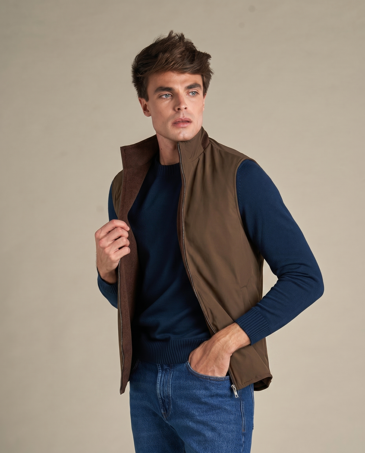 Reversible Wool Gilet | Brown