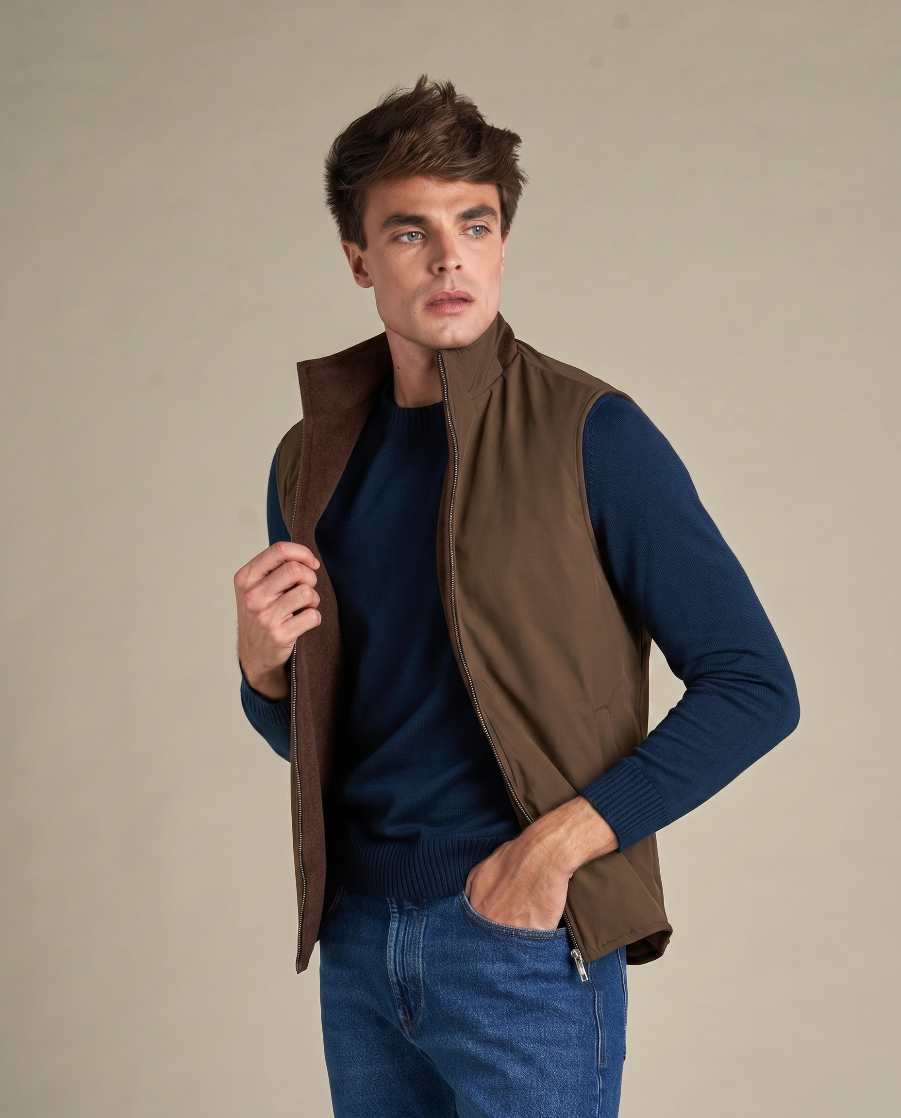 Reversible Wool Gilet | Brown