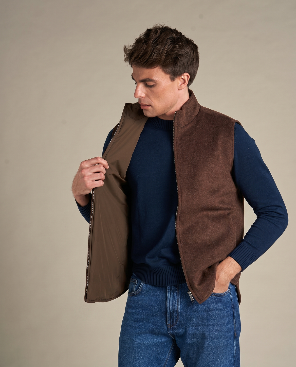 Reversible Wool Gilet | Brown