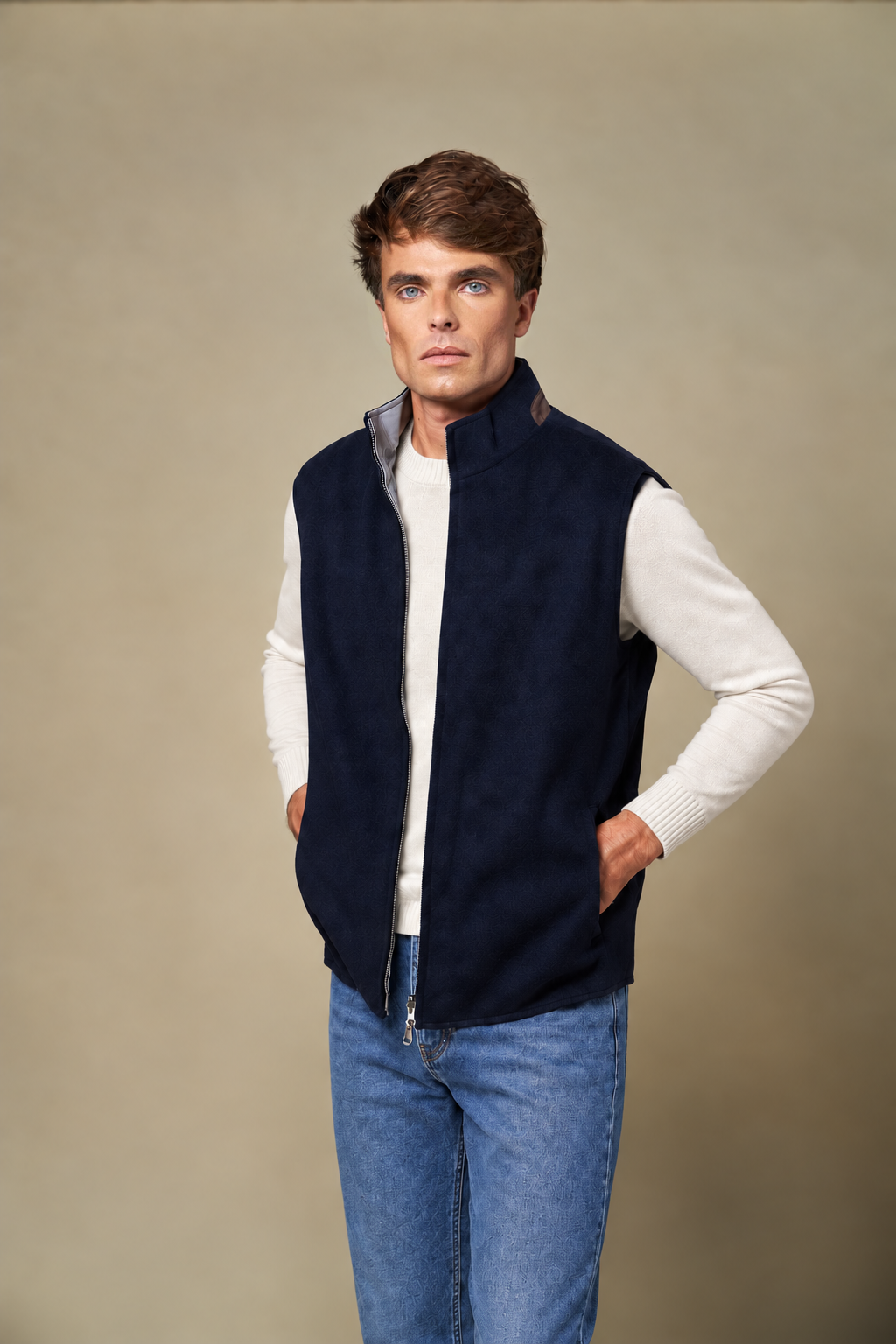 Reversible Wool Gilet | Navy/Grey