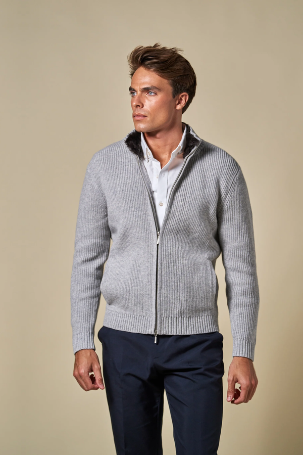 Genuine Fur Collar Blouson | Grey