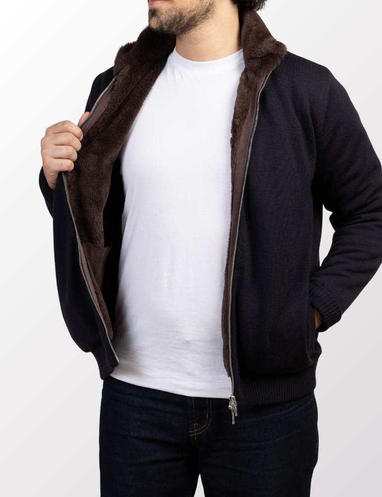 Full Fur lined Cardigan Navy