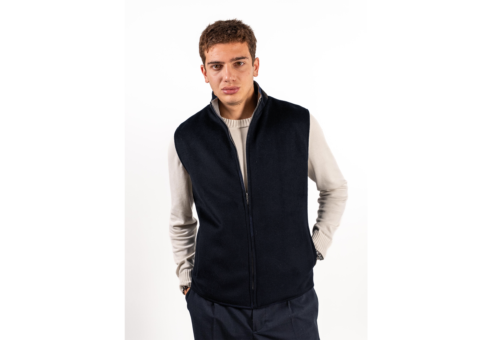 Reversible Wool Gilet | Navy/Grey