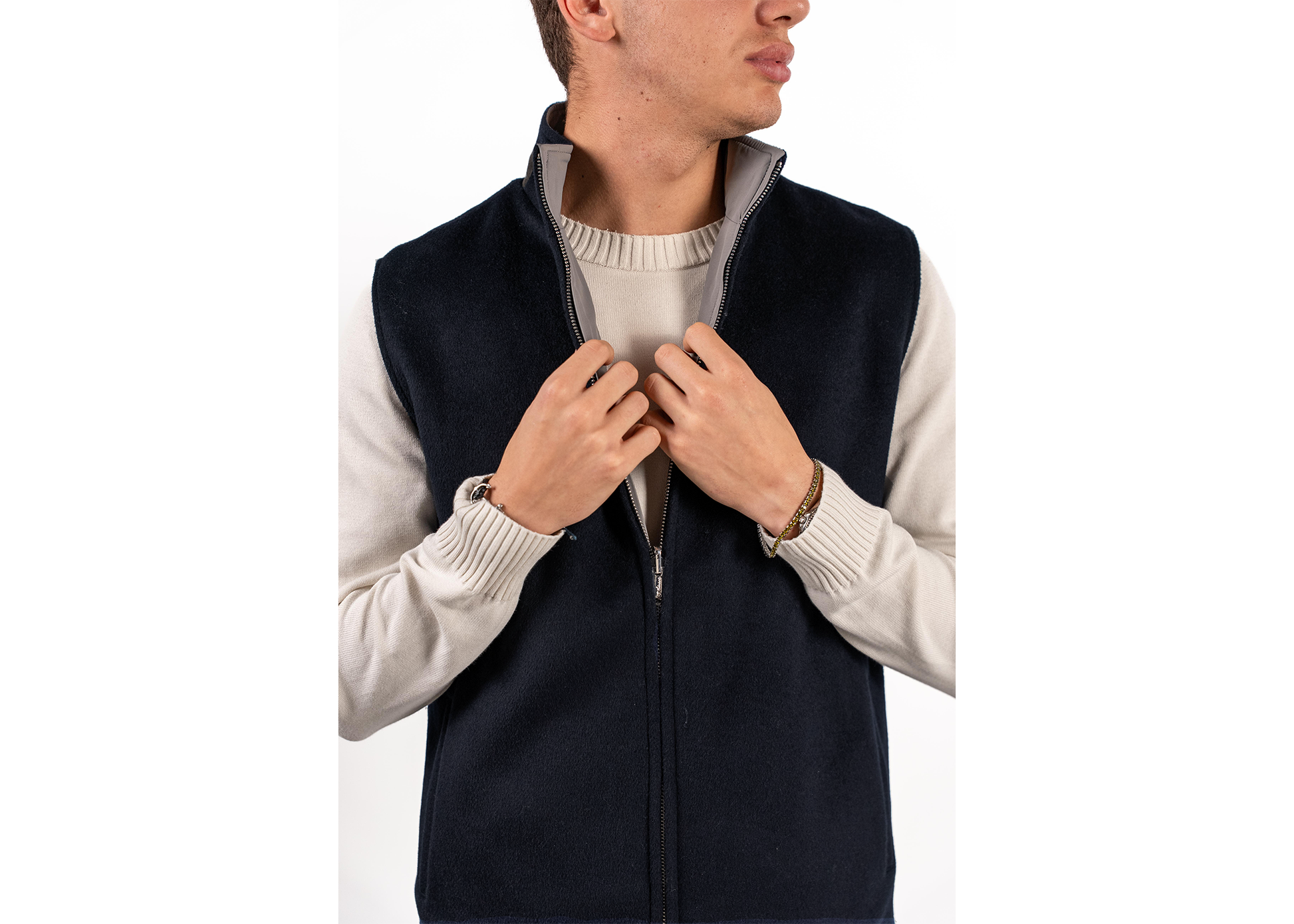 Reversible Wool Gilet | Navy/Grey
