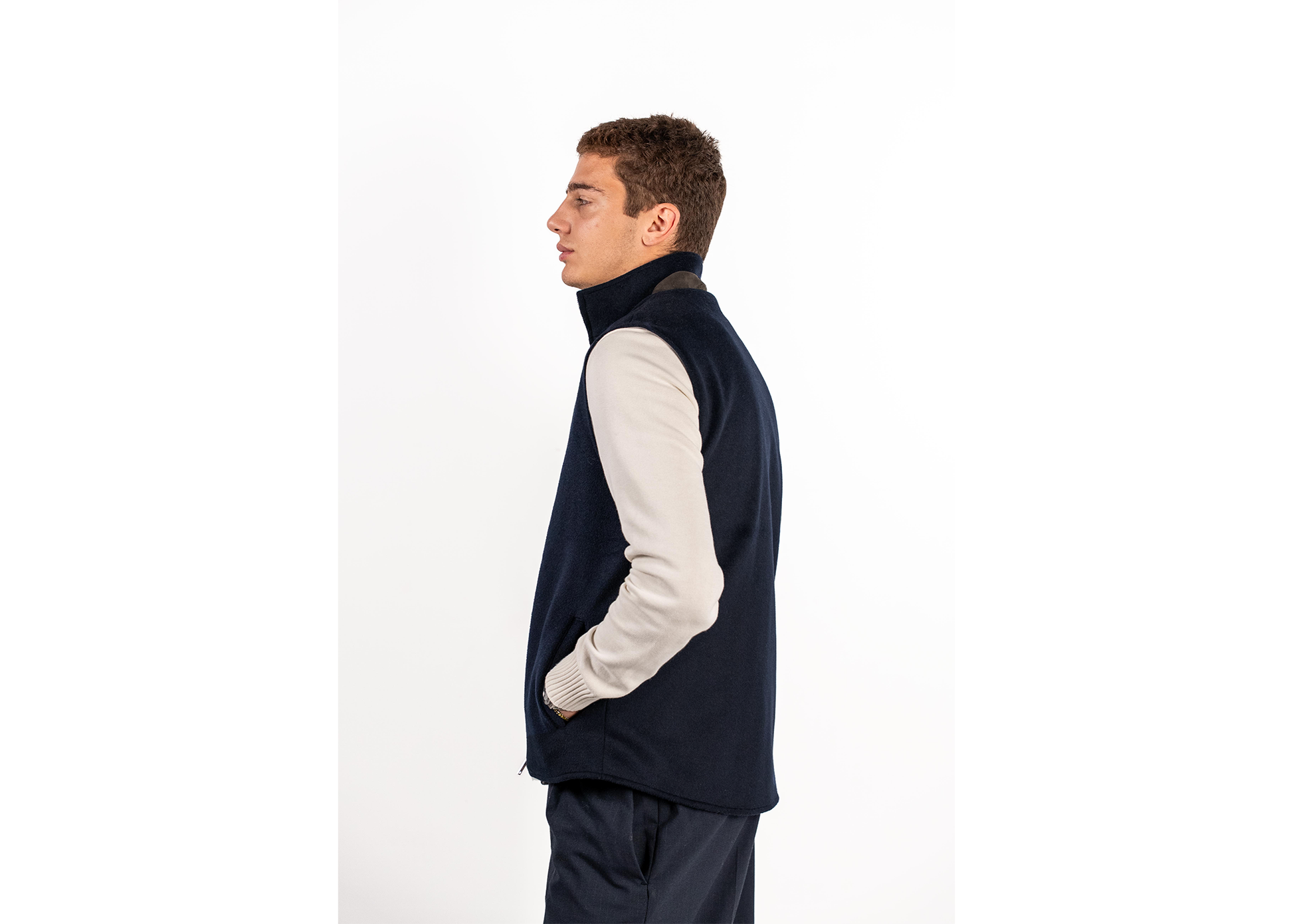Reversible Wool Gilet | Navy/Grey