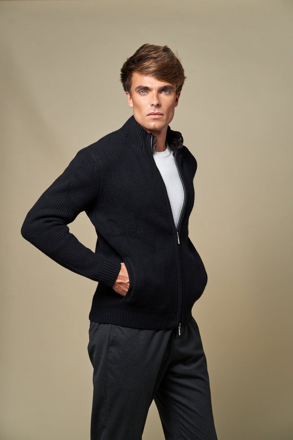 Genuine Fur Collar Blouson | Black