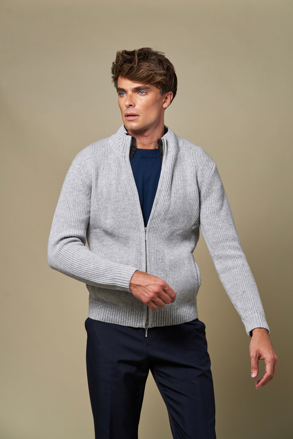 Genuine Fur Collar Blouson | Grey