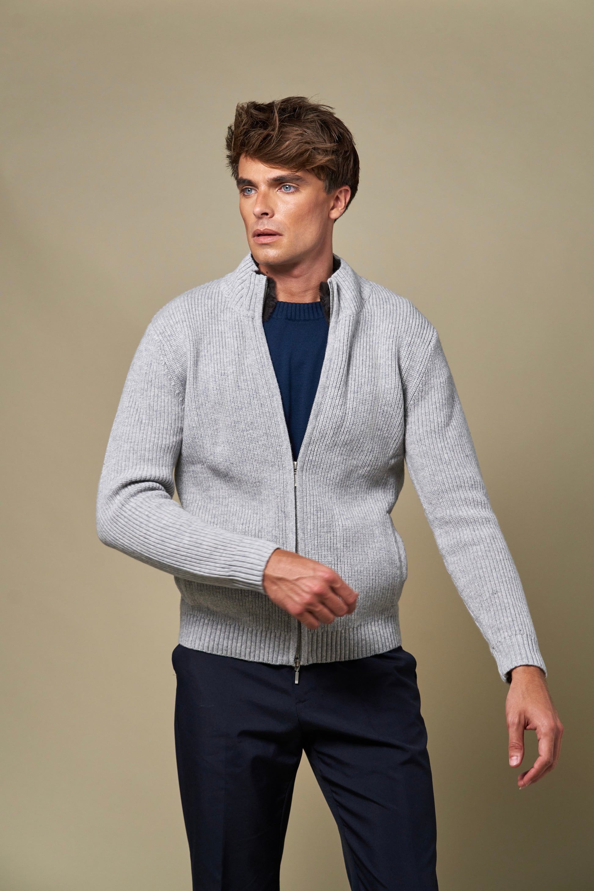 Genuine Fur Collar Blouson | Grey