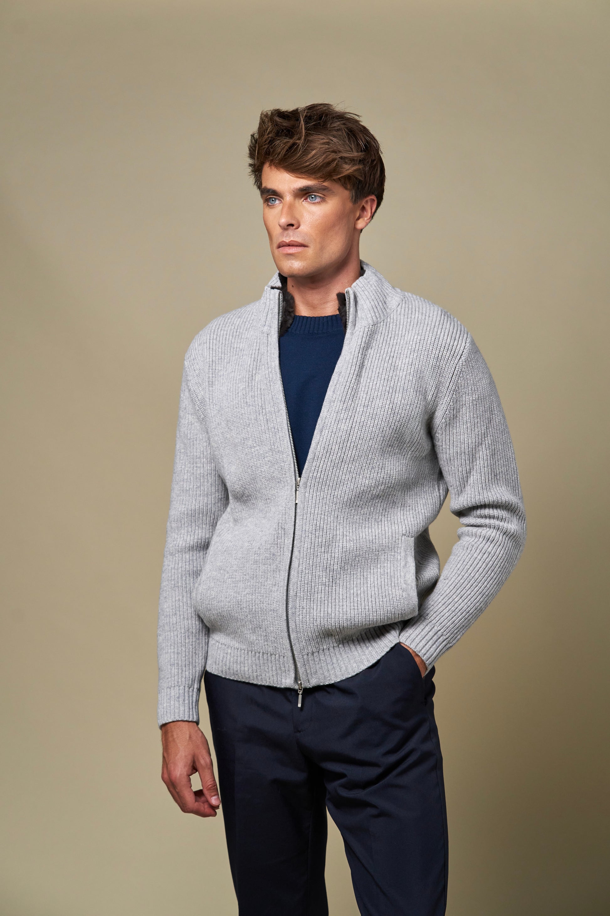 Genuine Fur Collar Blouson | Grey